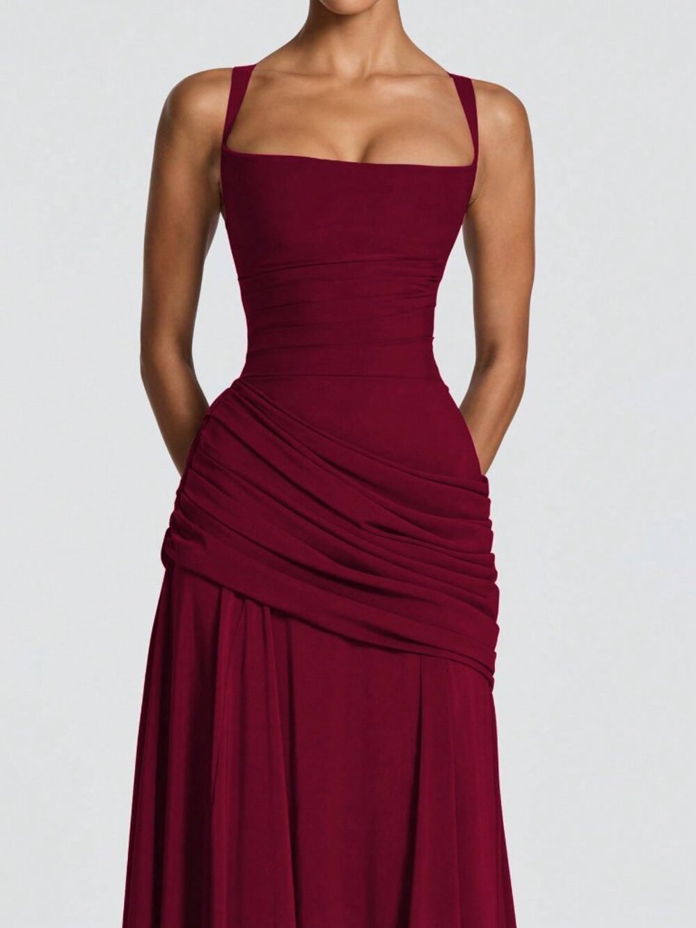 Burgundy Elegant Women's Strapless Fitted Dress - Picture 6 of 7